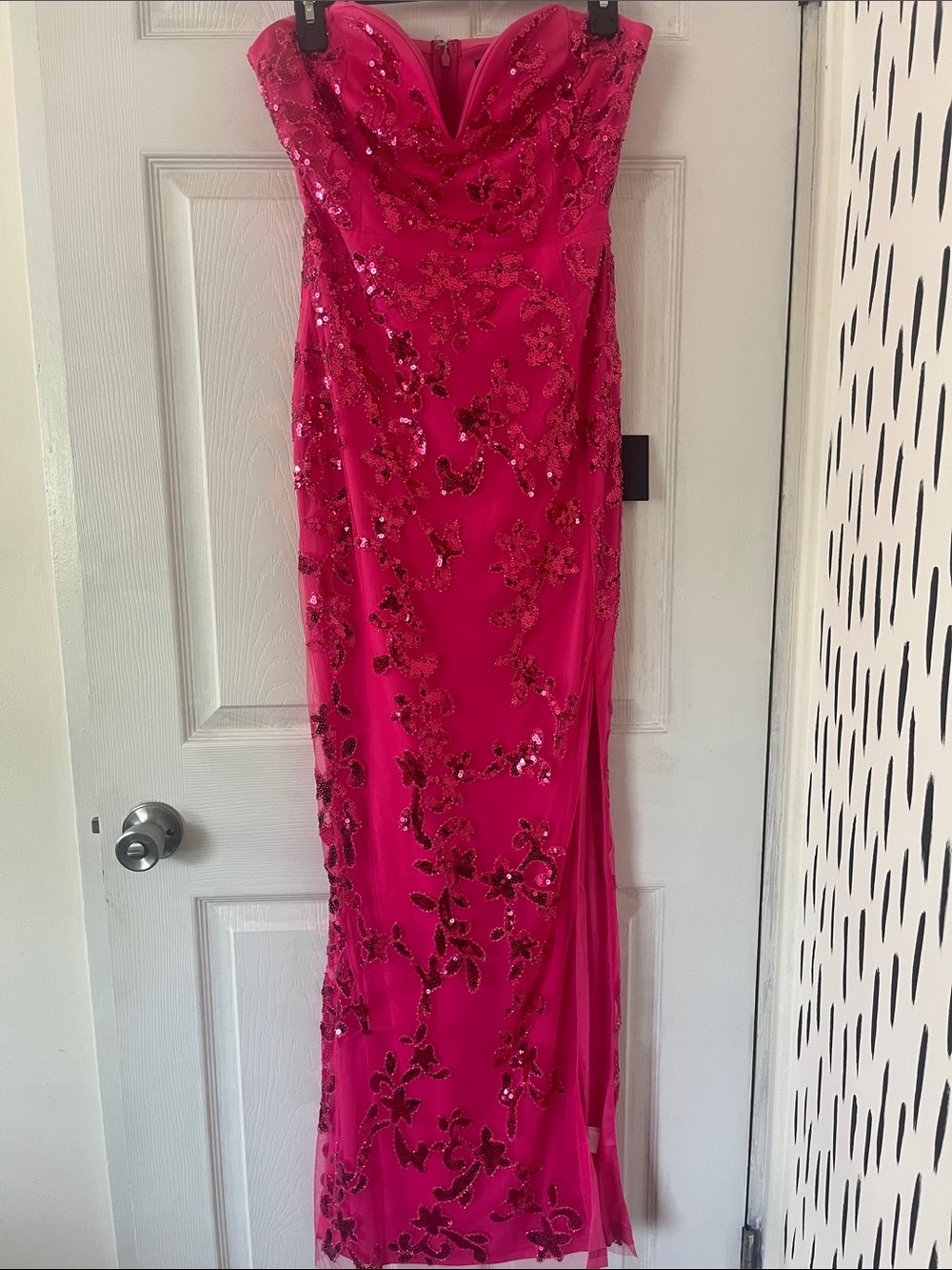 Lulu's Hot Pink Sequin Strapless Prom Dress